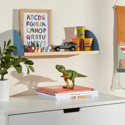 Wood Kids' Shelf With Metal Brackets Blue - Pillowfort™ 3 Wood Kids' Shelf With Metal Brackets Blue - Pillowfort™